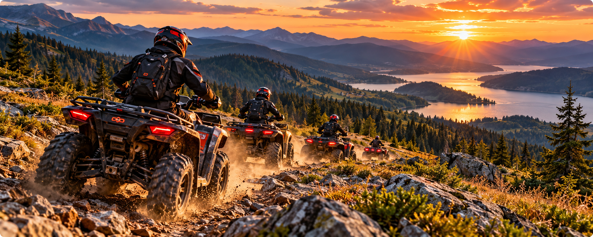 ATV-uri pe traseu montan cu panoramă