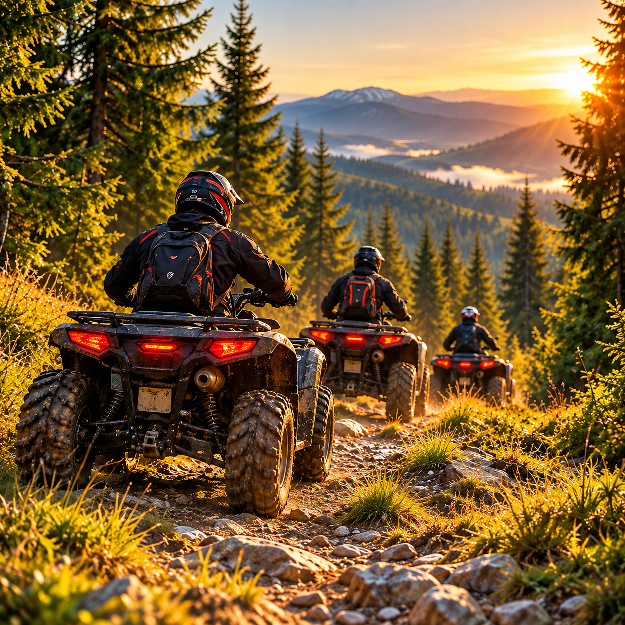 Grup de ATV-uri pe traseu prin pădure